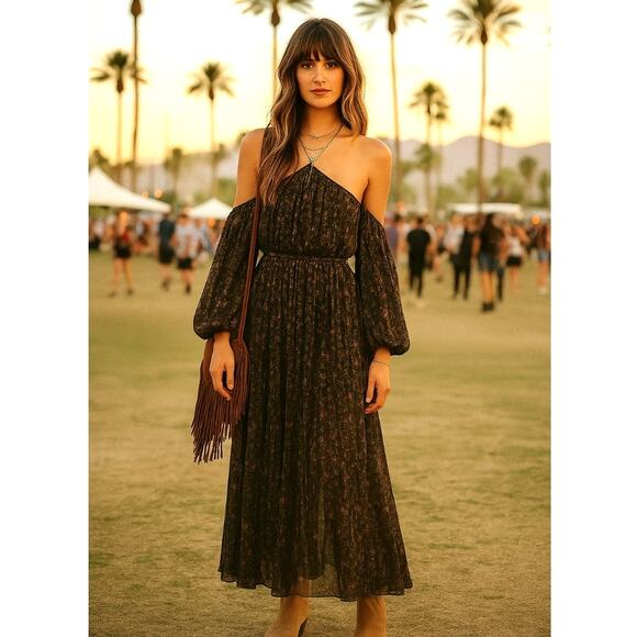 Zimmermann Dresses & Skirts - Zimmermann 3 Havoc Suspend SILK Maxi Dress Metallic Threads Off Shoulder Navy L